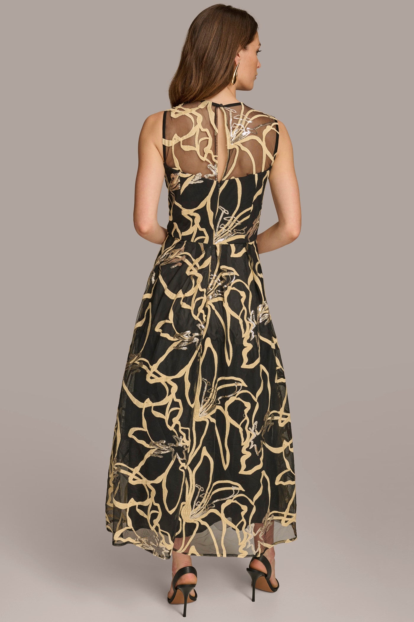 (image for) ELEGANT ILLUSION NECK EMBROIDERED A-LINE MIDI DRESS